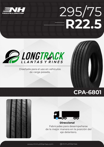 LLANTA LONGTRACK CPA-6801 295/75R22.5 146/143M 16PR DIRECCIÓN / TODA POSICIÓN