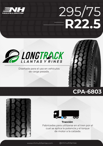 LLANTA LONGTRACK CPA-6803 295/75R22.5 146/143L 16PR TRACCIÓN