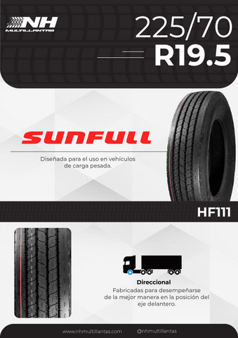 LLANTA SUNFULL HF111 225/70R19.5 128/126L 14PR DIRECCIÓN / TODA POSICIÓN